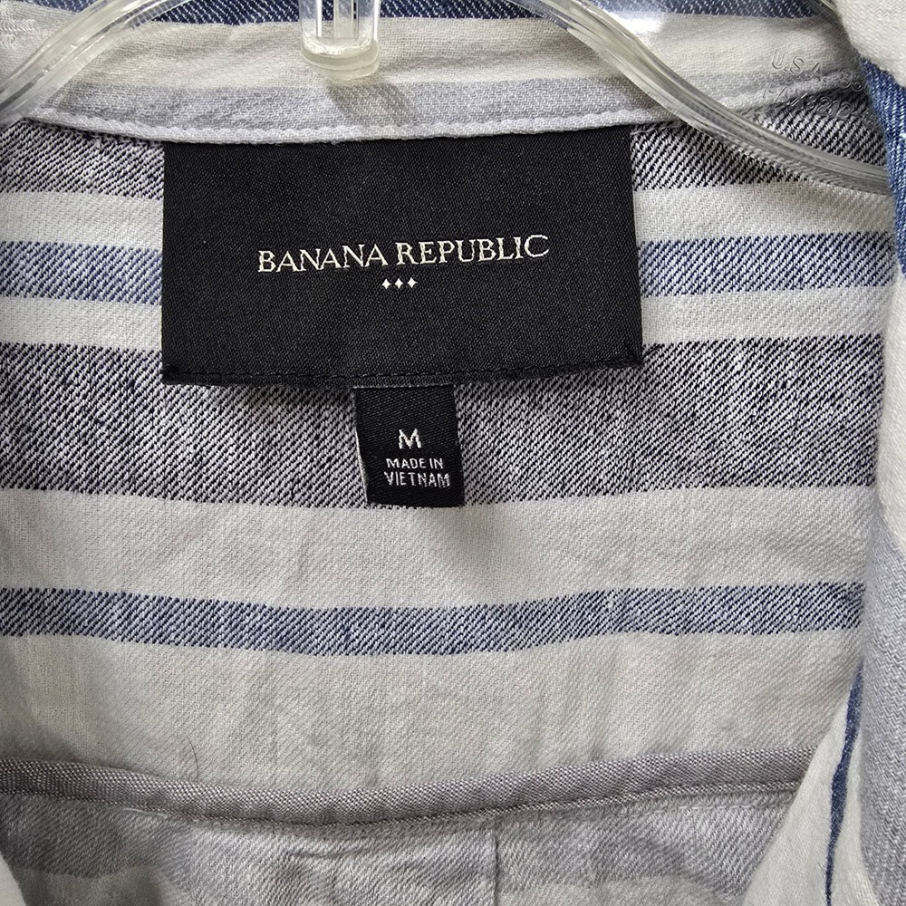 Banana Republic Linen Cotton Striped Double Breasted Blazer Jacket Blue White M